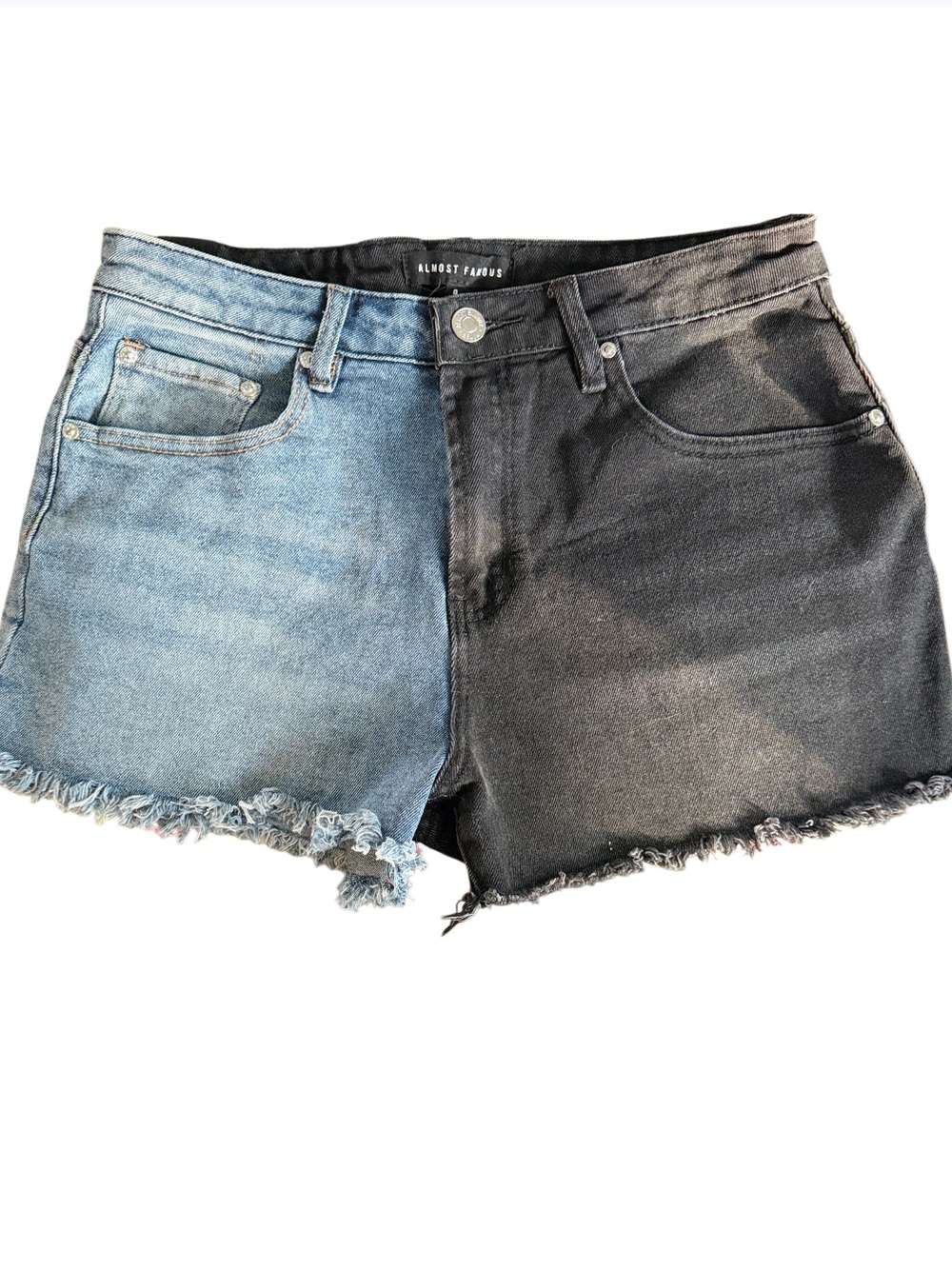 Almost Famous Two-Tone Denim Cutoff Shorts - Light Blue & Black